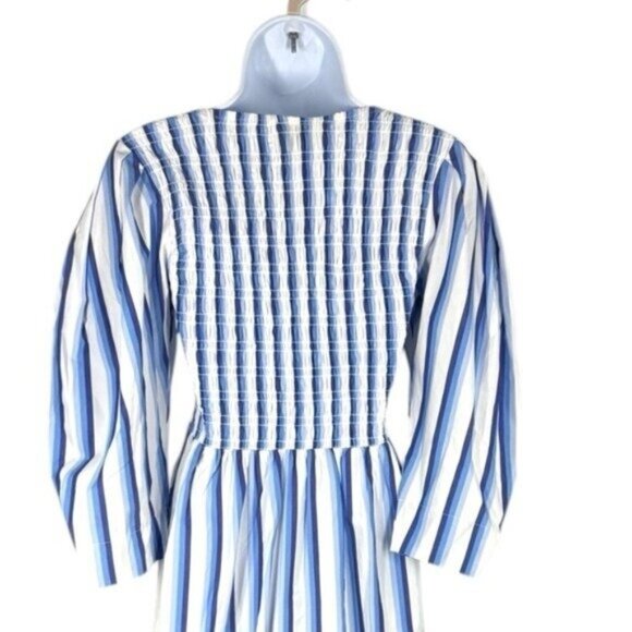 GANNI Blue Striped Cotton Smock Midi Dress Size 6 NWT – $375 Retail - Picture 9 of 12